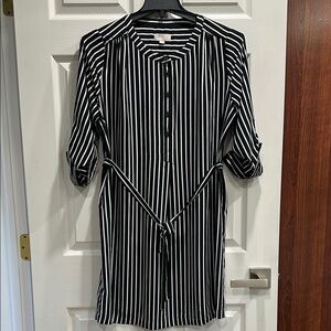 LOFT Black & White Striped Shirt Dress